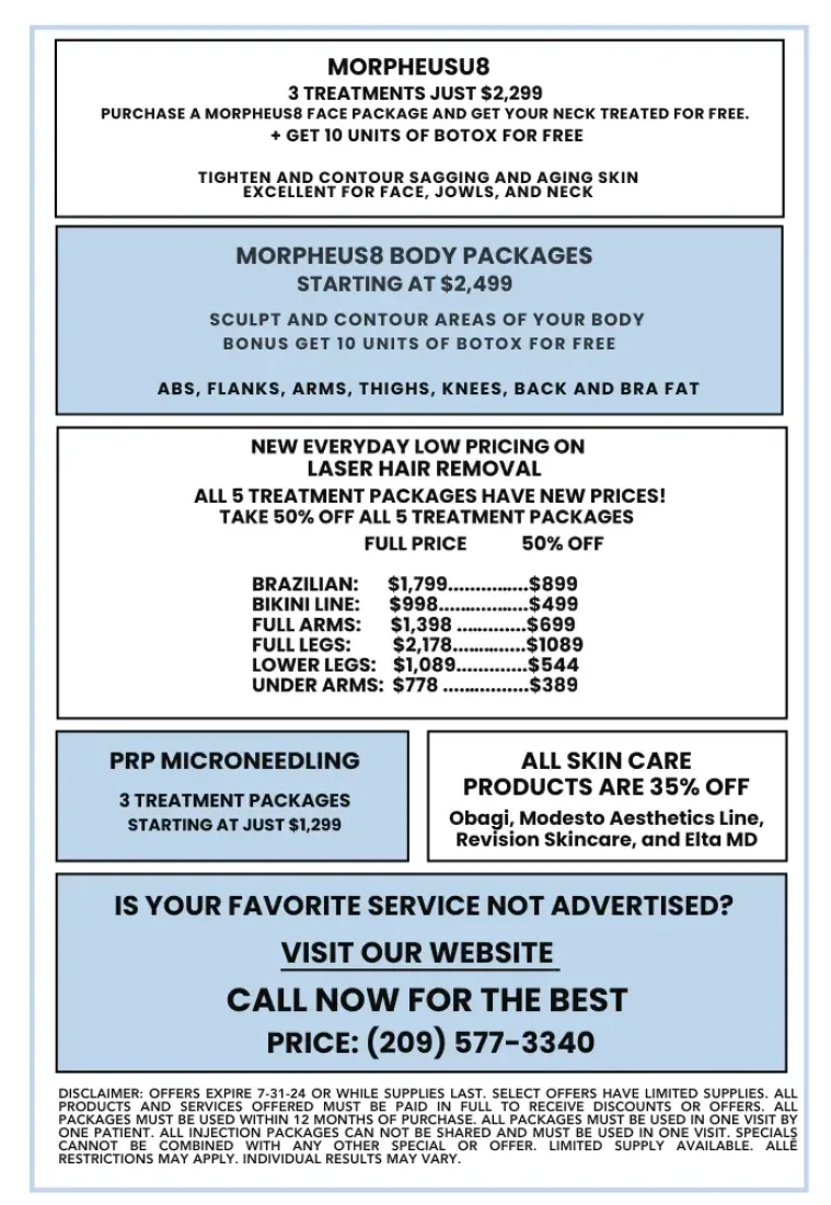 Modesto Aesthetics and Laser page 2 specials.